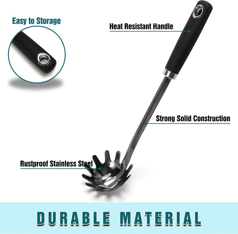 JXWING Stainless Steel Spaghetti Spoon - 12.6 Inch Pasta Spoon with Comfortable Grip Design -Metal Pasta Fork Pasta Server - Kitchen Gadgets Pasta Ladle Kitchen Tools - Image 2